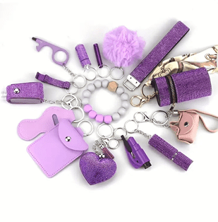 15-piece Set Women Outdoor Self-defense Flashlight Alarm Keychain